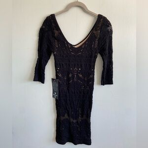 bebe Black Lace Long Sleeve Dress